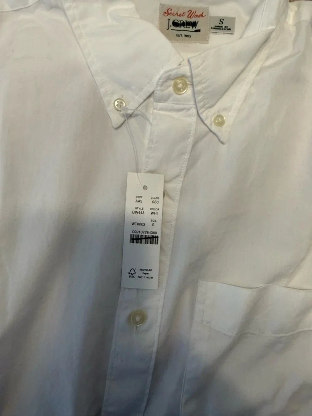 J. Crew Men’s Secret Wash 100% Cotton Poplin Button Down Shirt NWT S White